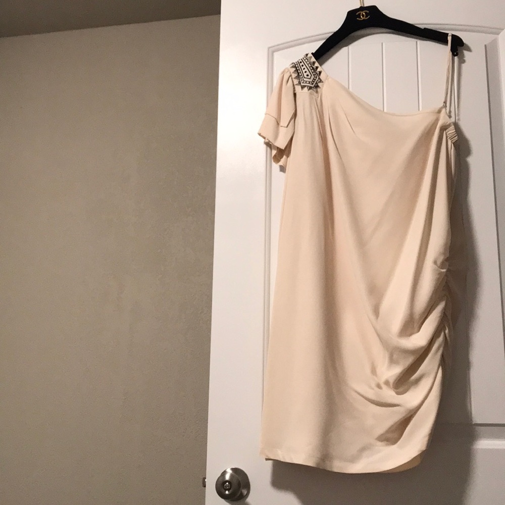 Alice by Temperly Cream Silk One Shoulder Dress